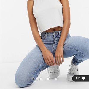 ASOS Mid Rise Skinny Jeans in light blue wash